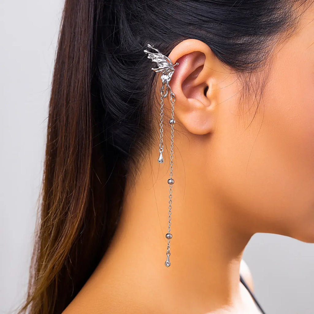 Butterfly Tassel Clip Earrings - long tassel drape | Veloria