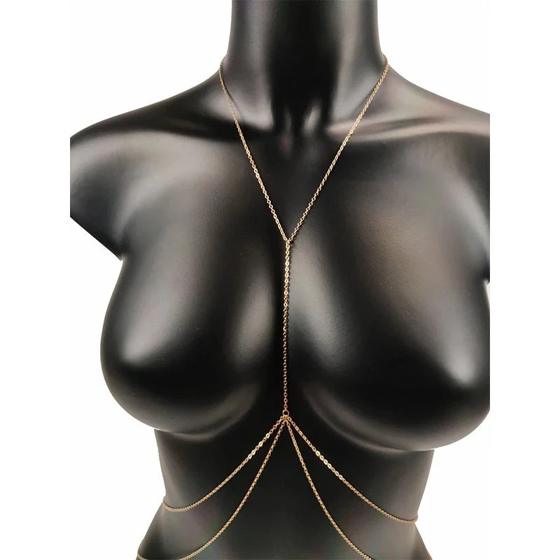 Cross waist chain bikini belly chain body jewelry for women - full outfit view | Veloria