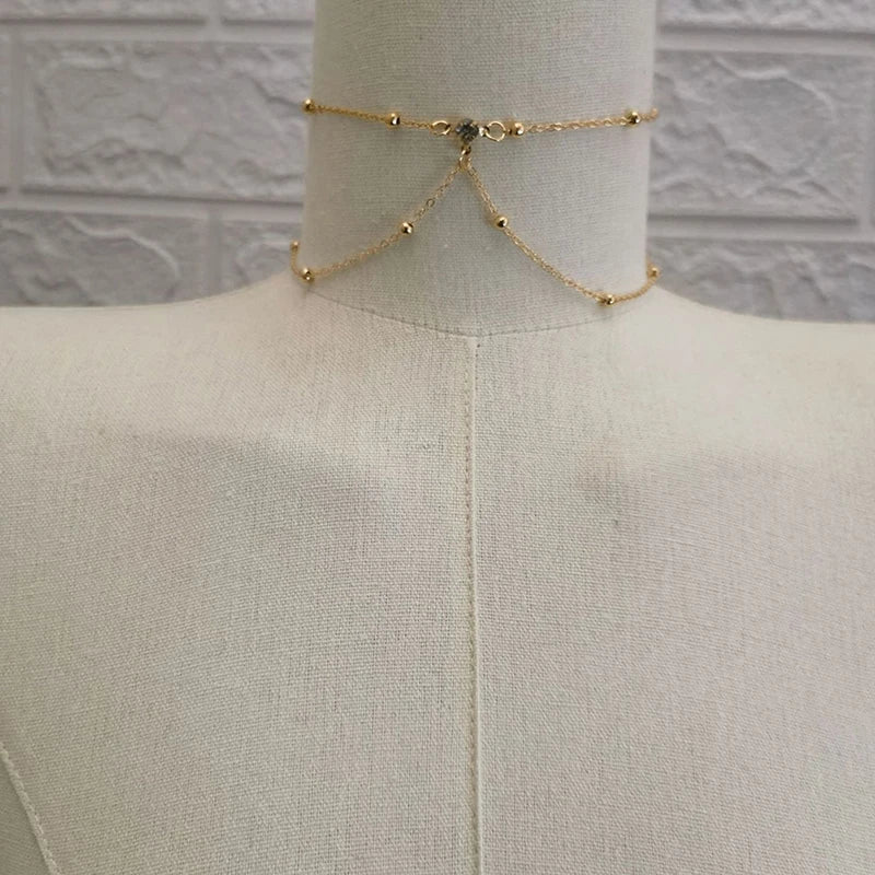 Crystal metal body chain bikini jewelry for women - close-up detail | Veloria