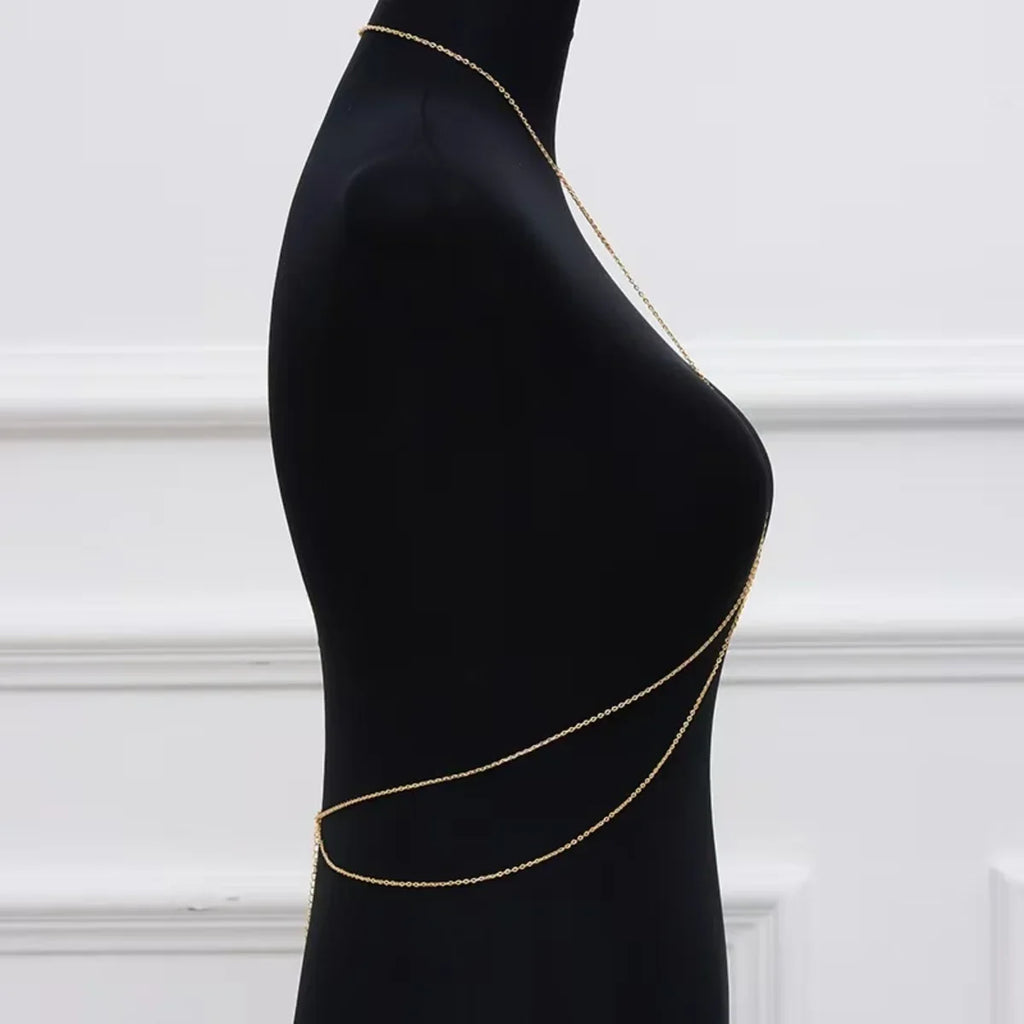Minimalist cross body chain link jewelry for women - close-up detail | Veloria