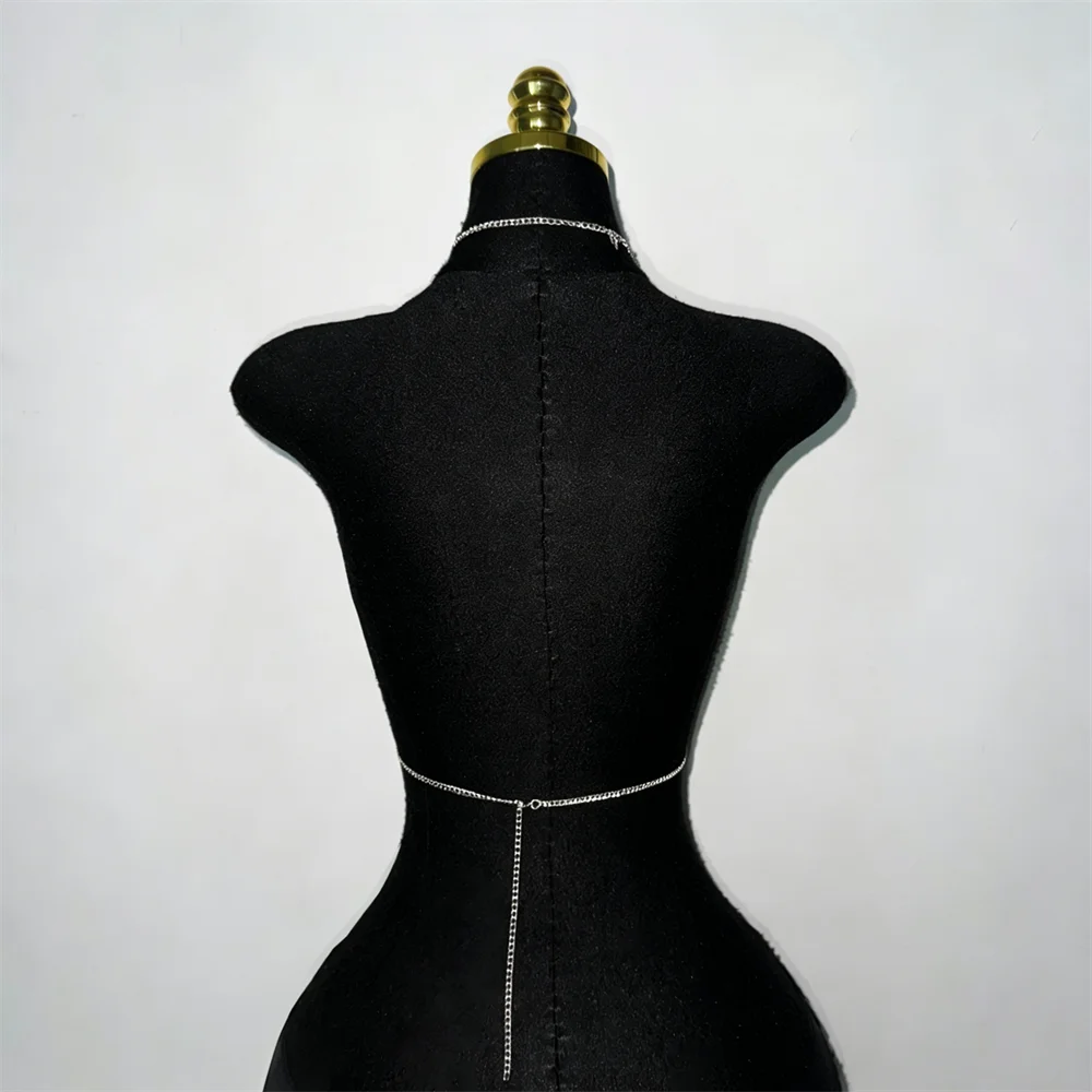 Y-shape rhinestone body chain necklace with waist wrap for women - styled look | Veloria