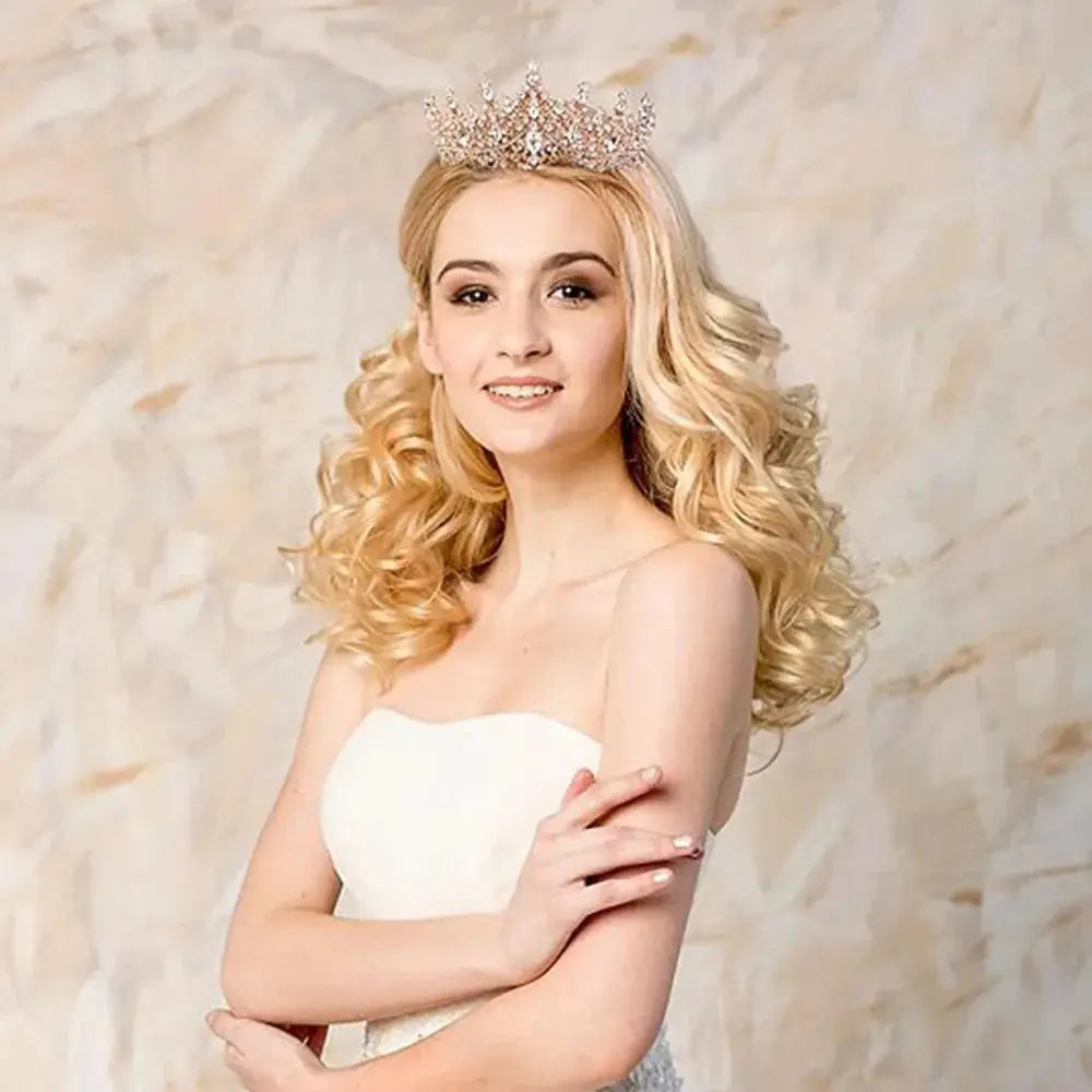 Gold Queen Crown and Sash Set - Crystal Tiara - close-up detail 4 | Veloria