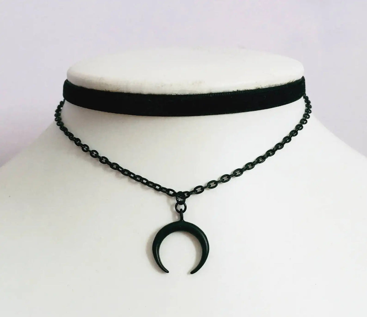 Moon O-Ring Choker Necklace - Gothic Black - angle view | Veloria