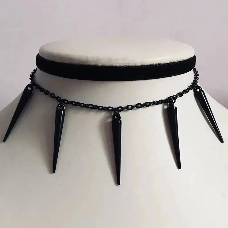 Moon O-Ring Choker Necklace - Gothic Black - worn styling | Veloria