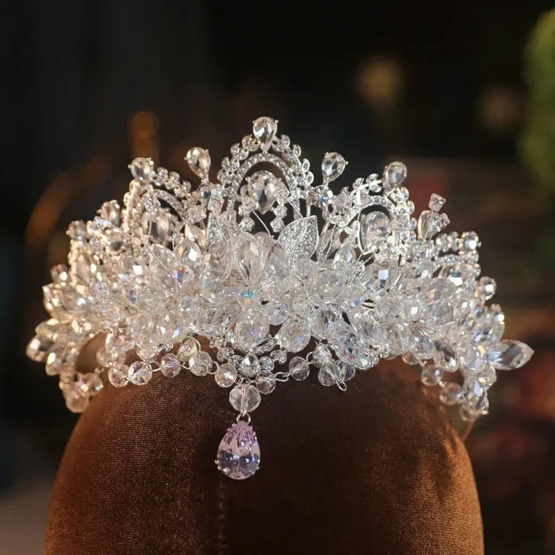 Baroque Crystal Bridal Tiara worn styling | Veloria