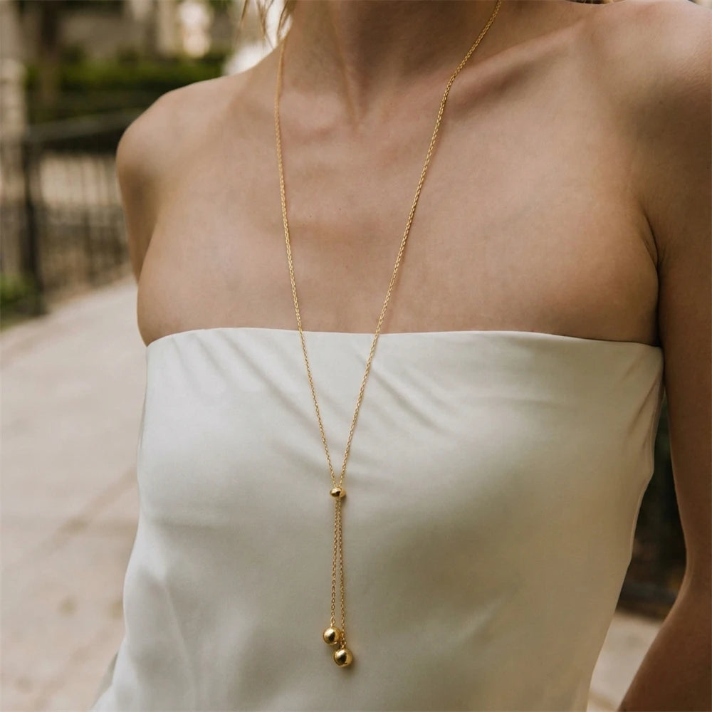 Colorful Zircon Y Necklace - Stainless Steel - side view | Veloria
