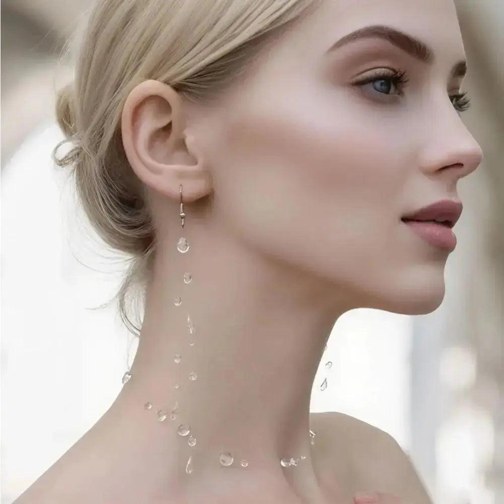Water Drop Necklace Set - Clear Dewdrop Jewelry - product view | Veloria