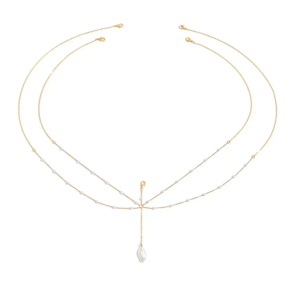 Pearl Belly Chain - Multilayer Waist Chain - side view | Veloria