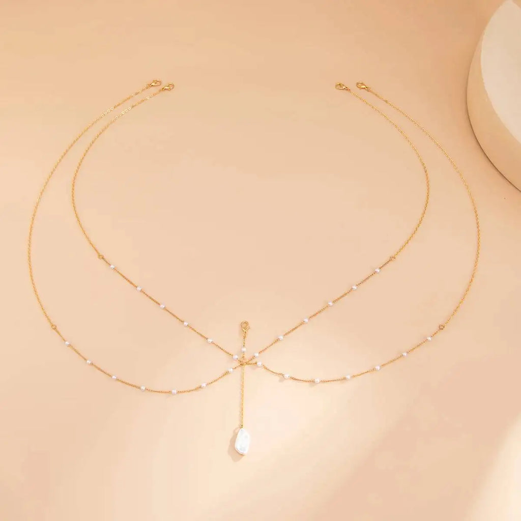 Pearl Belly Chain - Multilayer Waist Chain - worn styling | Veloria