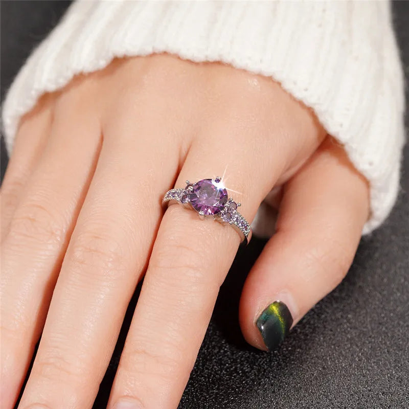 Purple CZ Ring - 925 Sterling Silver Bridal - product view | Veloria