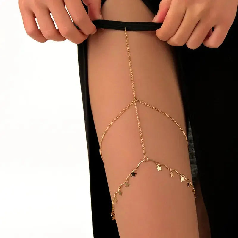 Bohemian Thigh Chain - leg chain drape close-up | Veloria