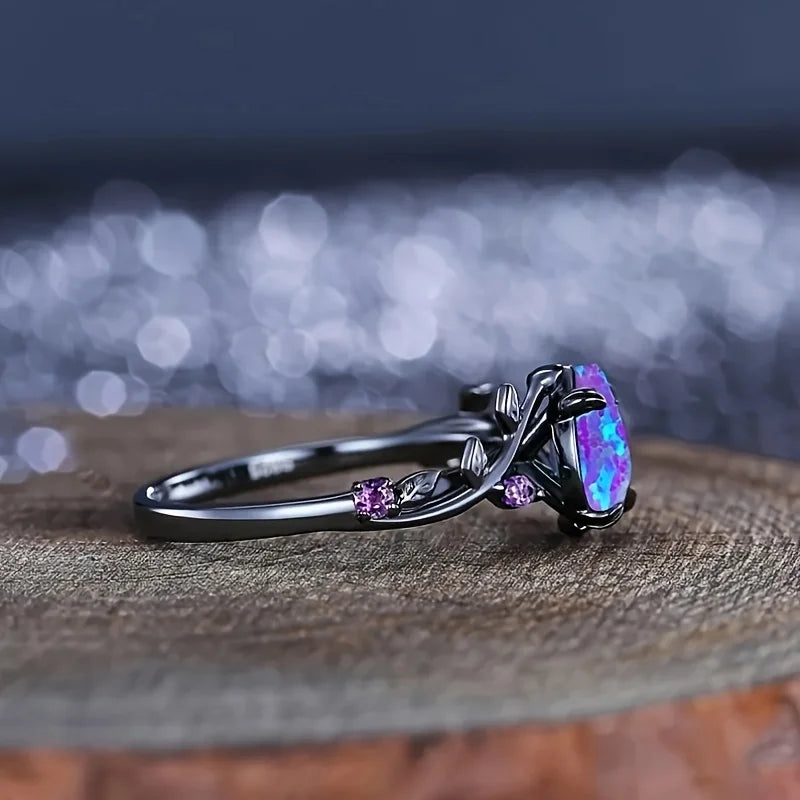 Opal Vine Leaf Ring - Engagement Wedding - product view | Veloria