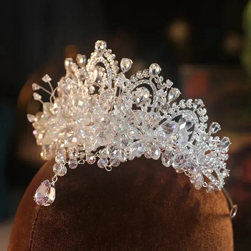 Baroque Crystal Bridal Tiara - Cubic Zirconia Crown - close-up detail 4 | Veloria