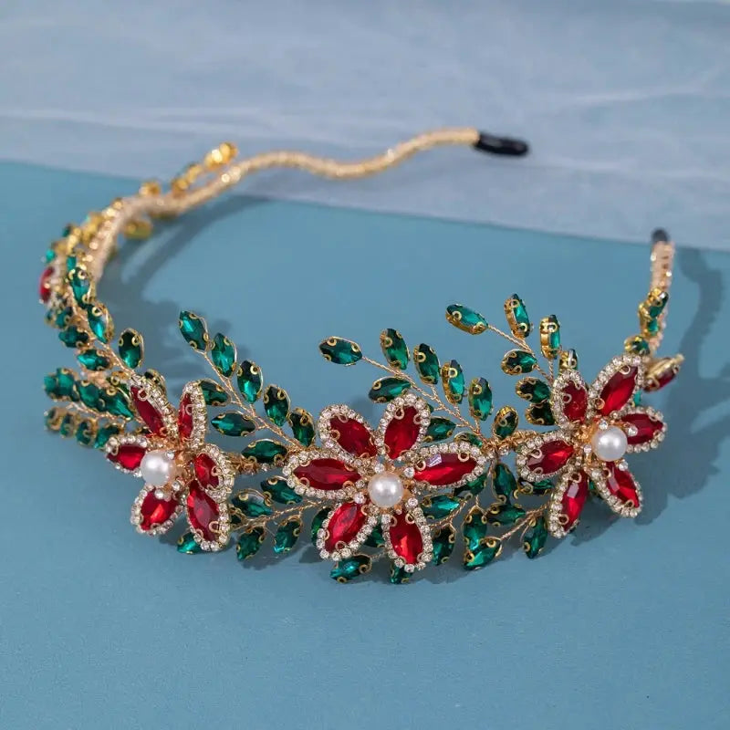 Crystal Pearl Headband Tiara - Gold Bridal Hairband front view | Veloria