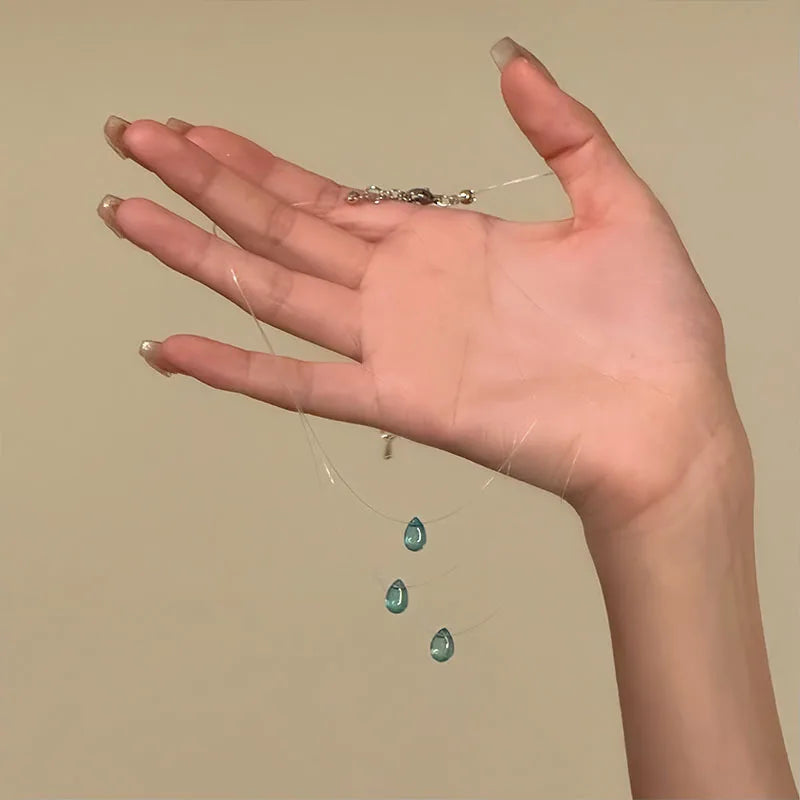 Water Droplet Pendant Necklace - Ice Glass - product view | Veloria