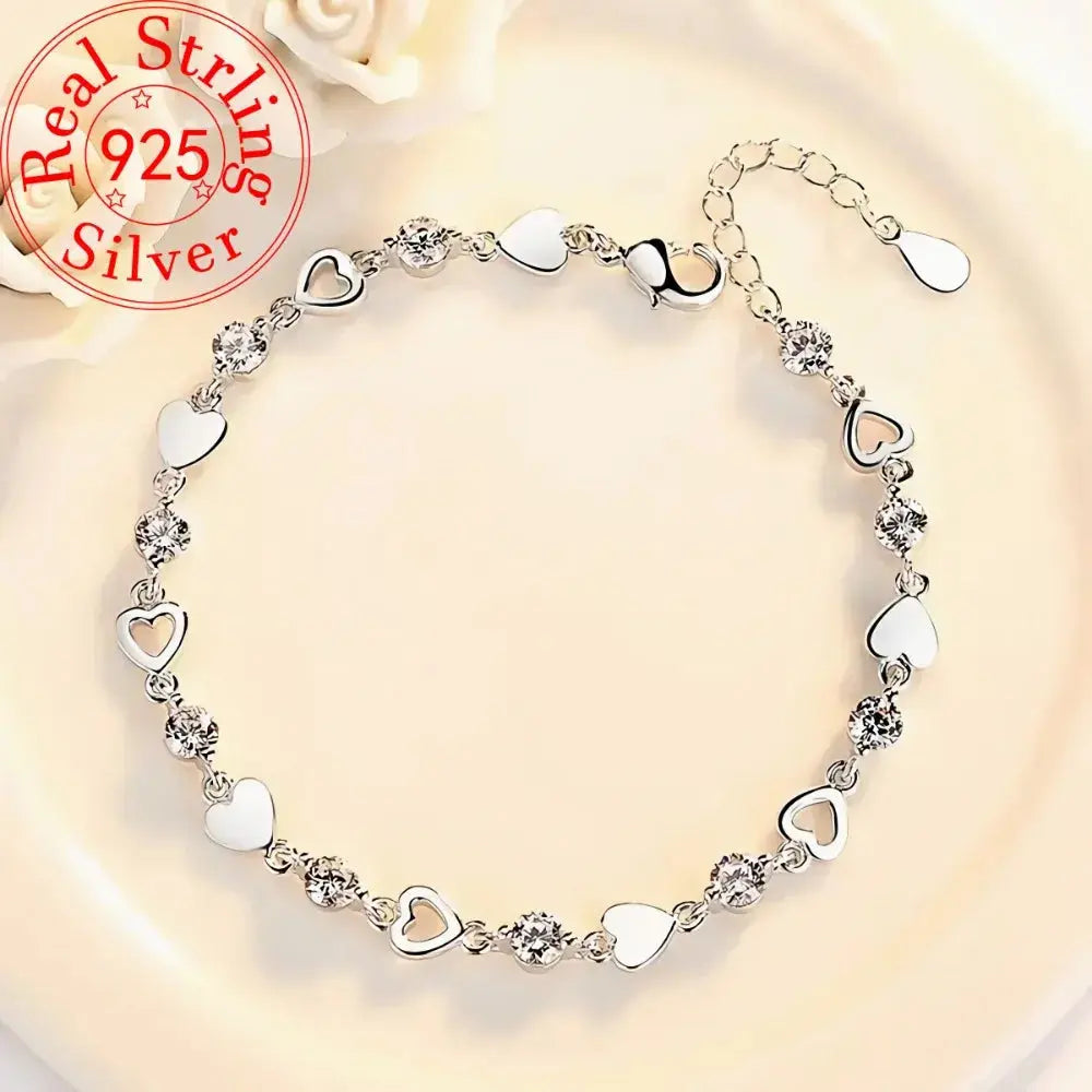 Heart Necklace Bracelet Set - 925 Silver - detail view 2 | Veloria