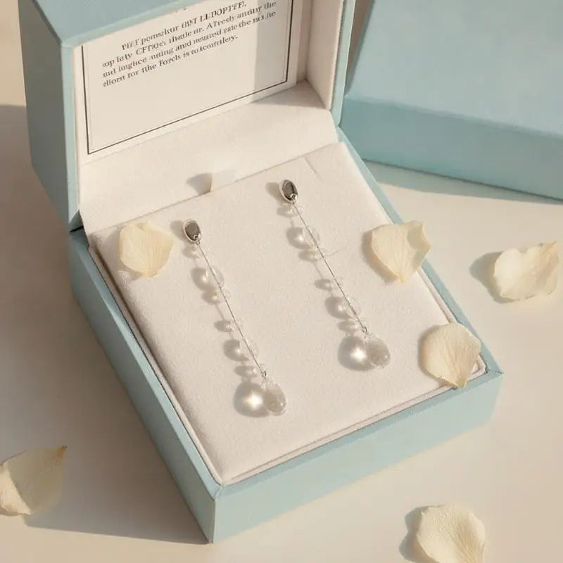 Clear Dewdrop Jewelry Set - Necklace Earrings Bracelet - close-up detail | Veloria