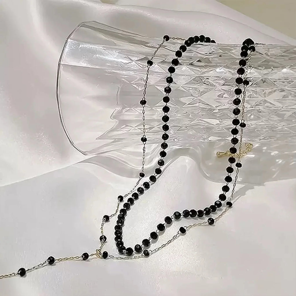 Black Crystal Layered Necklace - Y Choker - worn styling | Veloria