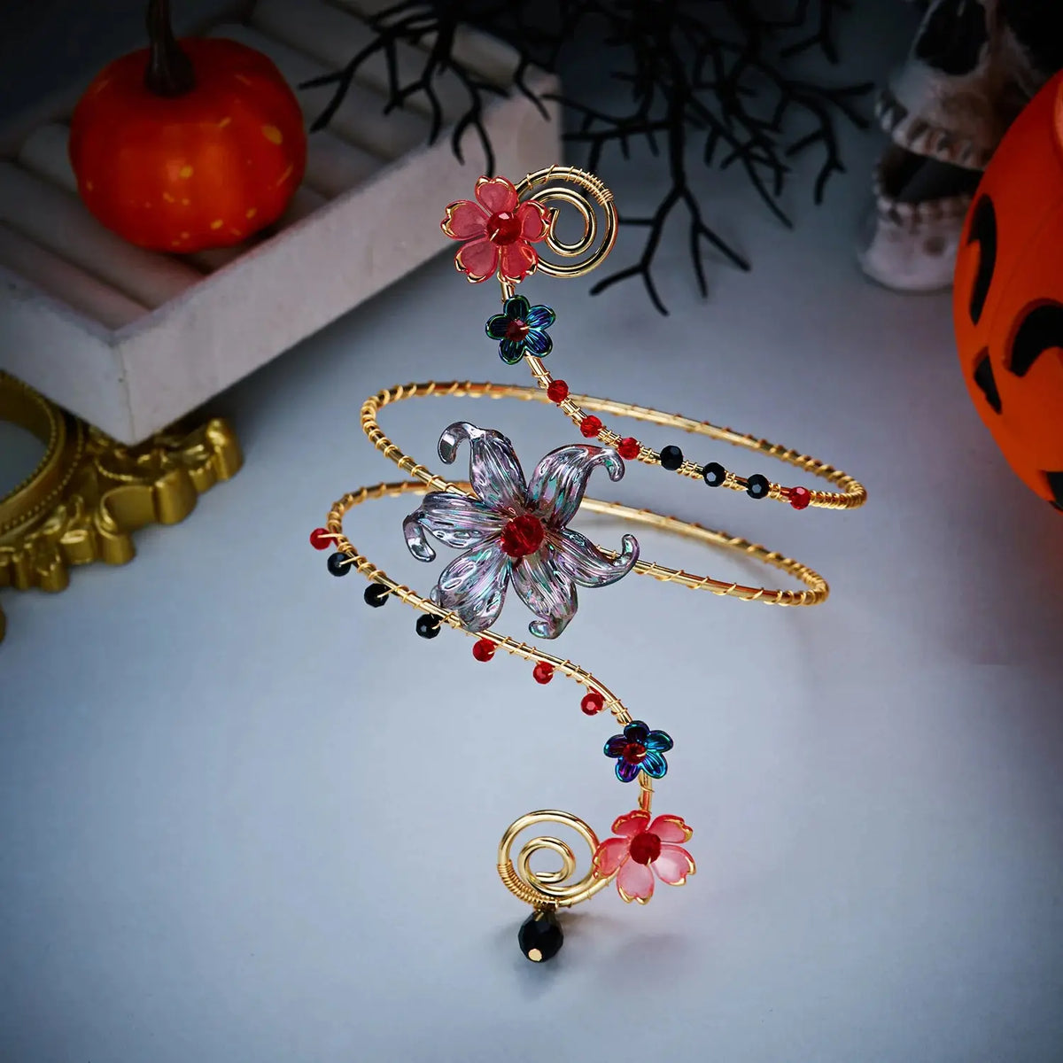 Wire Flower Arm Cuff - upper arm styling | Veloria