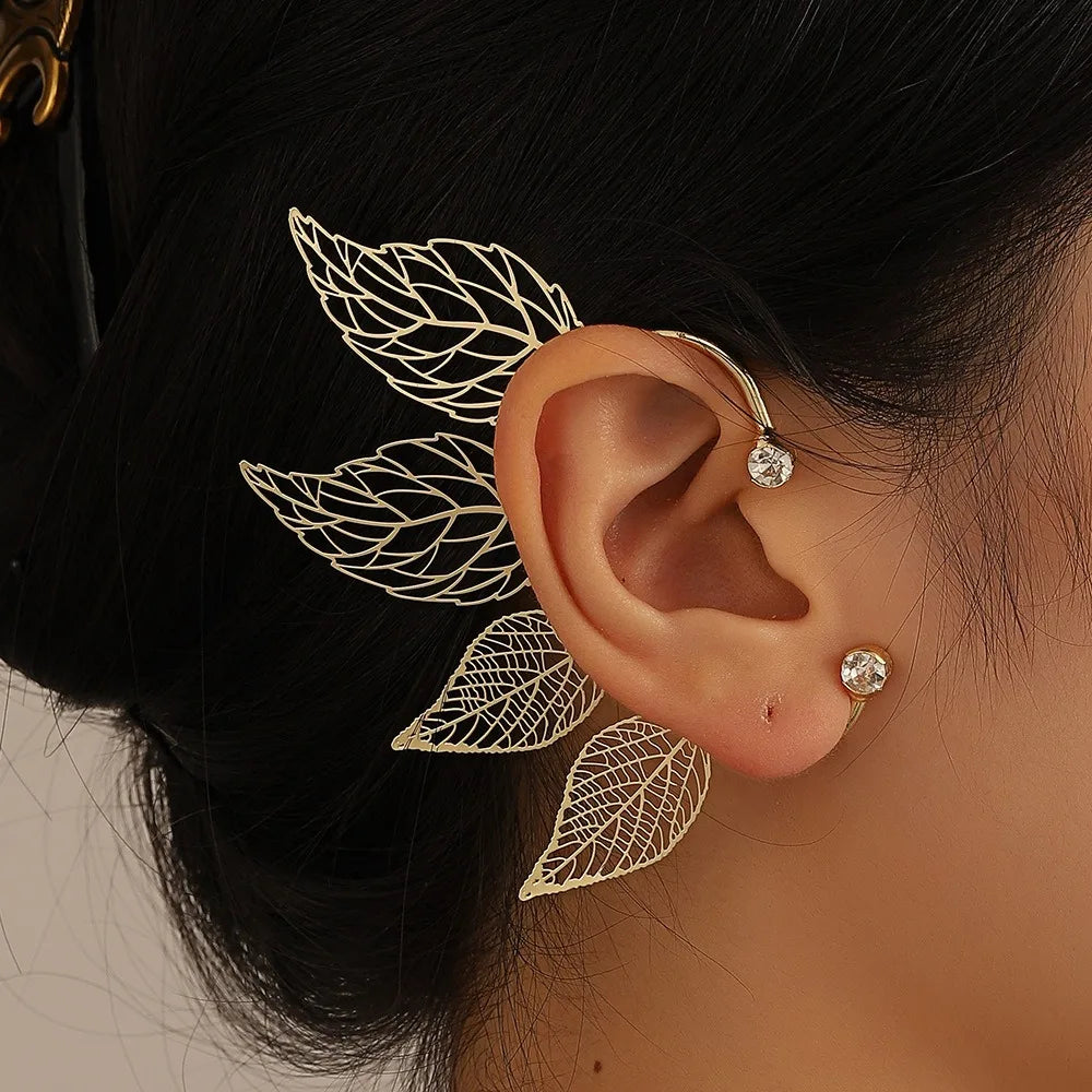 Leaf Zircon Clip Earrings - clip on earrings worn by model | Veloria