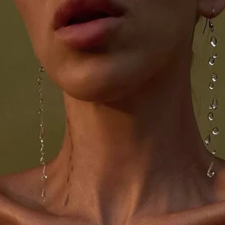 Water Drop Necklace & Earrings Set - Glass - side view | Veloria