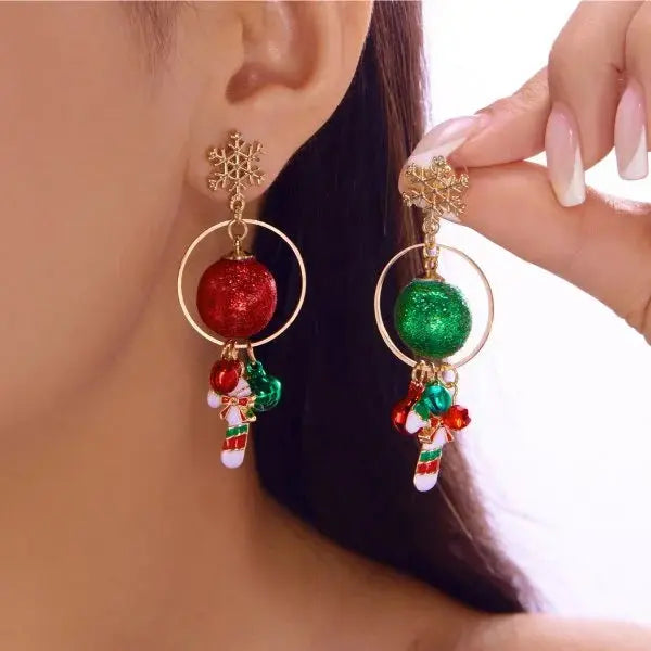 Christmas Dangle Earrings - Santa Snowman Snowflake - side view 13 | Veloria