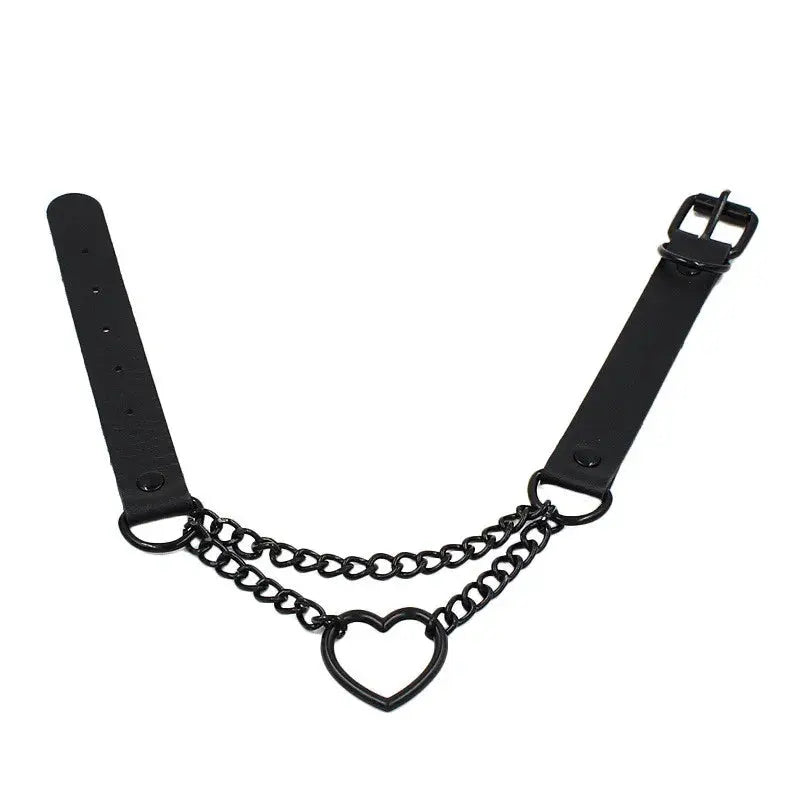 Heart Pendant Leather Choker Necklace - worn styling | Veloria