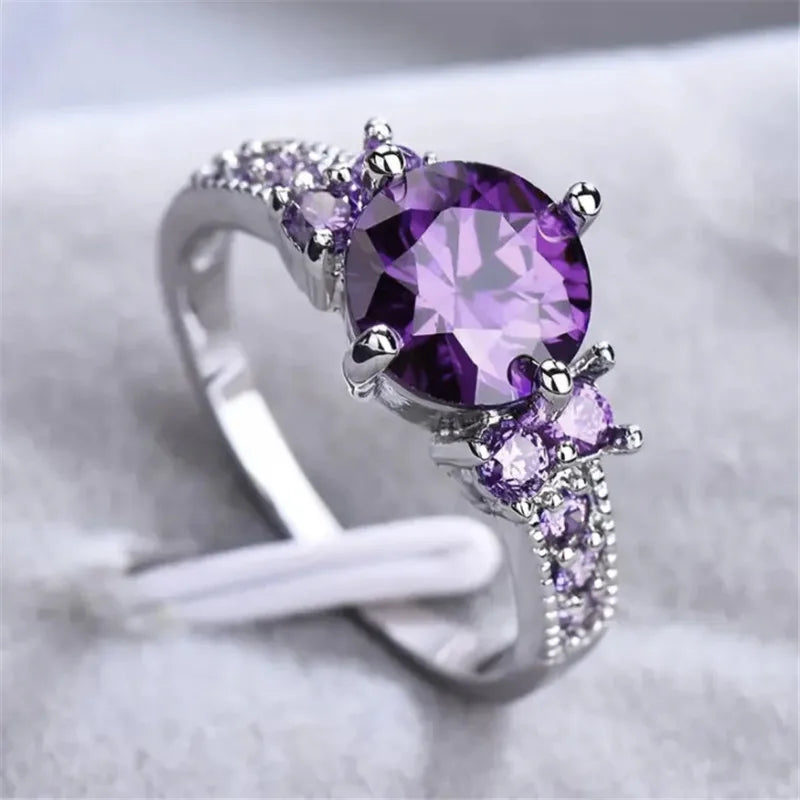 Purple CZ Ring - 925 Sterling Silver Bridal - worn by model | Veloria
