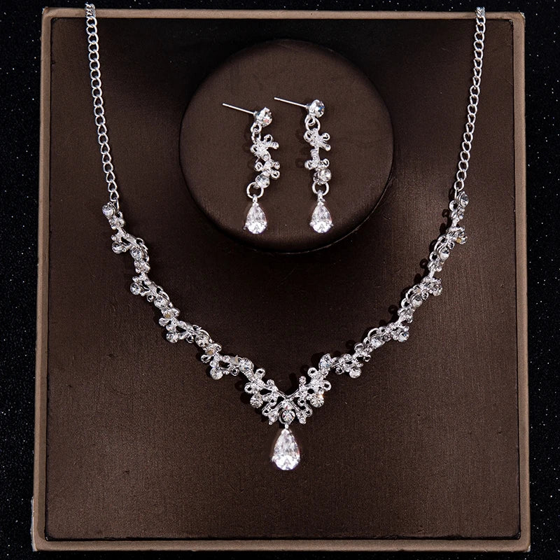 Bridal Tiara Set - Crystal Water Drop Wedding Set - styled look 3 | Veloria
