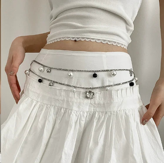 Red Pearl Waist Chain - Multilayer Belt Chain