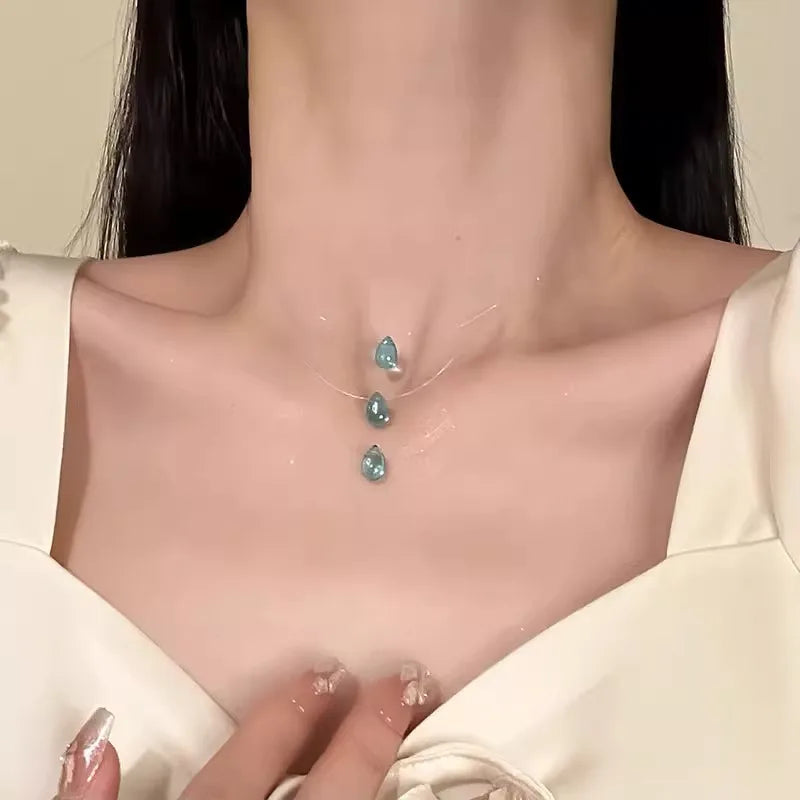 Water Droplet Pendant Necklace - Ice Glass - angle view | Veloria