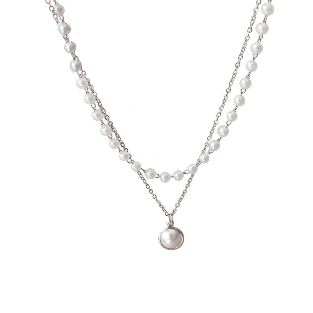 Double Layer Pearl Choker Necklace - product view | Veloria