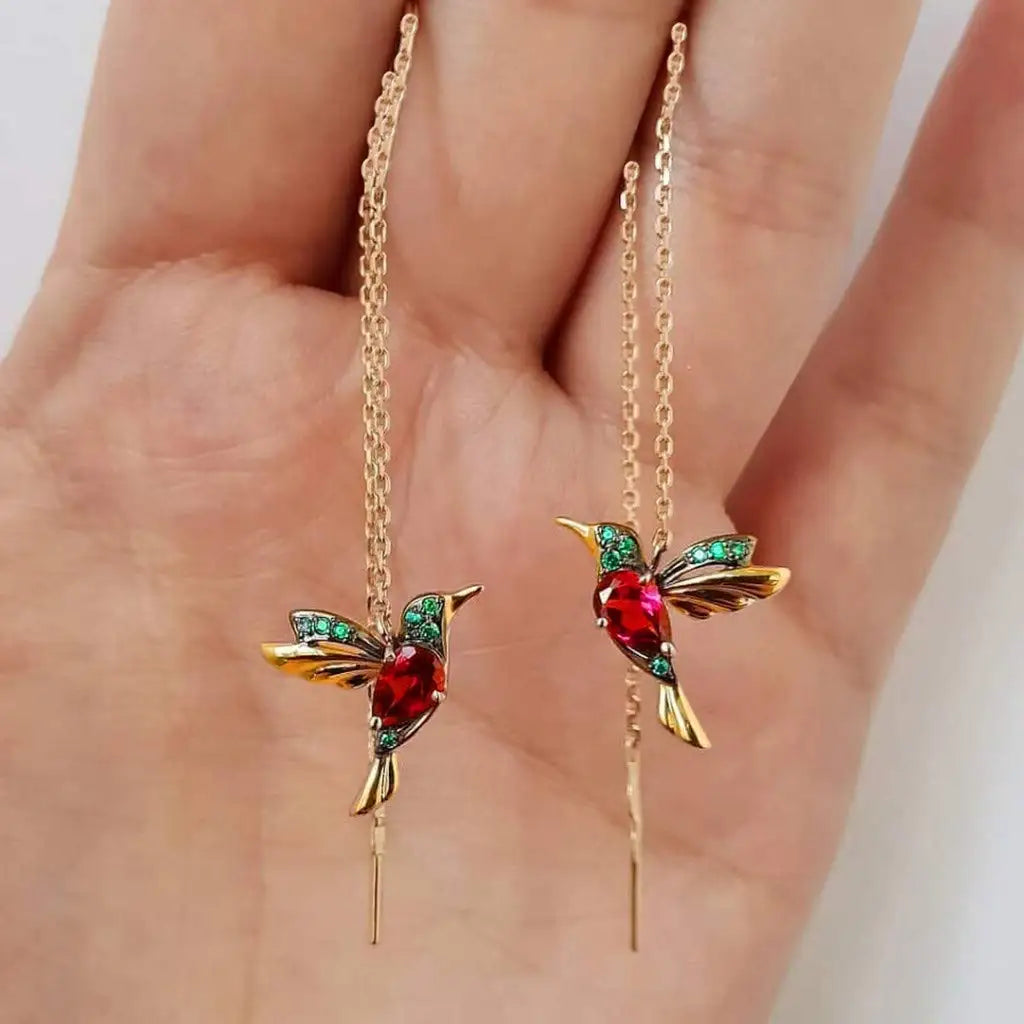 Hummingbird Dangle Earrings - zircon earrings worn by model | Veloria