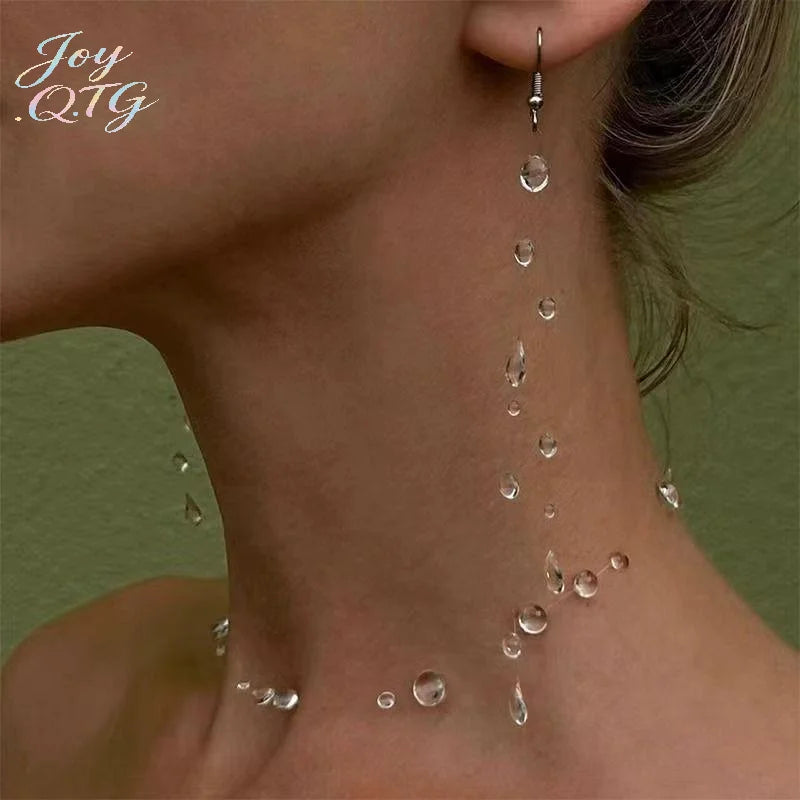 Clear Dewdrop Jewelry Set - Necklace Earrings Bracelet worn by model | Veloria