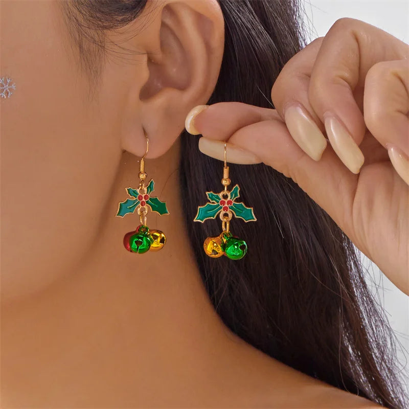 Christmas Dangle Earrings - red green enamel detail | Veloria