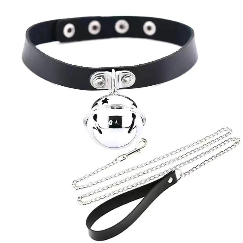 Heart Collar Choker Necklace with Chain Leash - angle view | Veloria