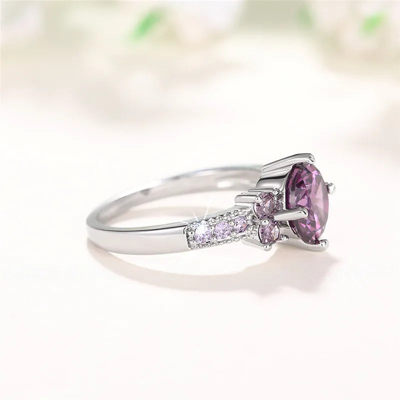 Purple CZ Ring - 925 Sterling Silver Bridal - side detail | Veloria