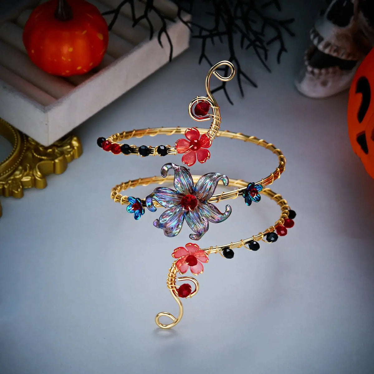 Wire Flower Arm Cuff - handmade wire close-up | Veloria