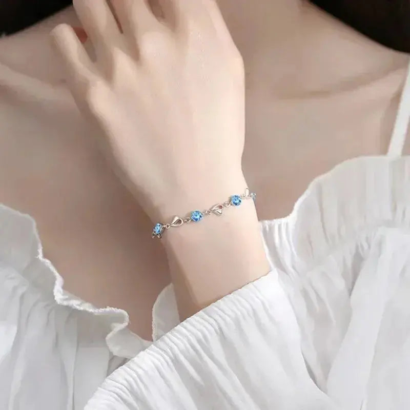 Heart Necklace Bracelet Set - 925 Silver - side detail | Veloria