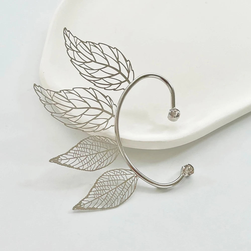 Leaf Zircon Clip Earrings - clip mechanism detail | Veloria