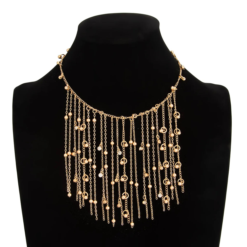 Beaded Fringe Necklace - Crystal Ball Chain - worn styling | Veloria