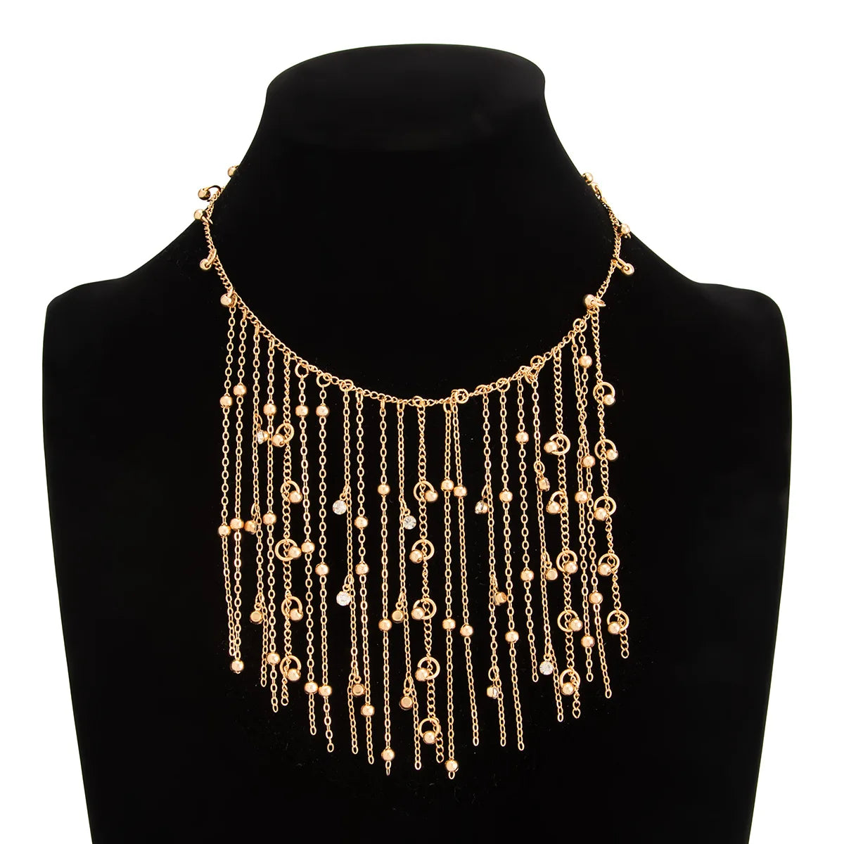 Beaded Fringe Necklace - Crystal Ball Chain - worn styling | Veloria