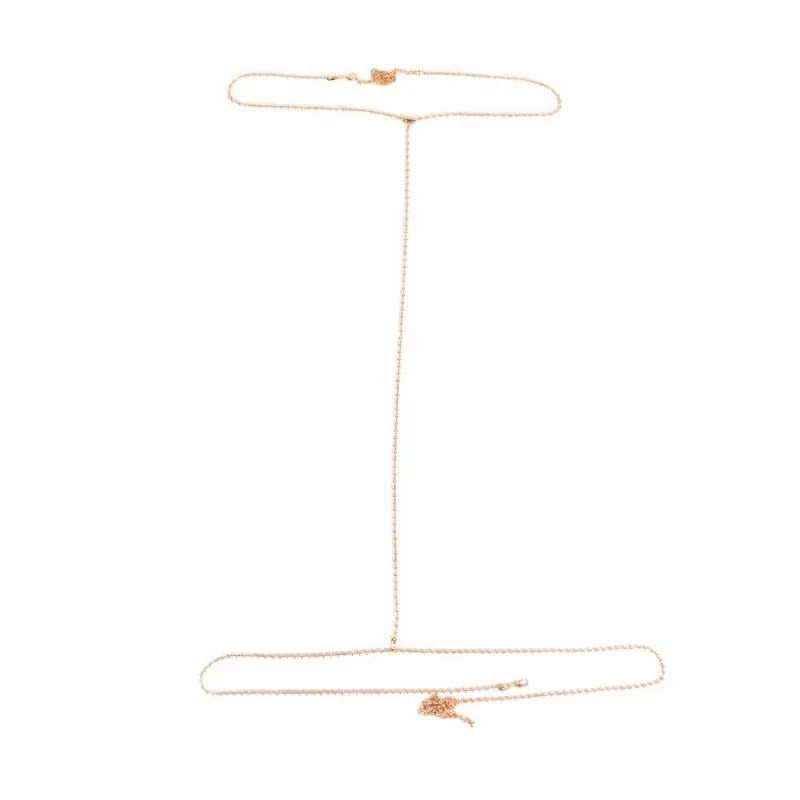 Y-shape back chain body jewelry for backless dresses - side view on model | Veloria