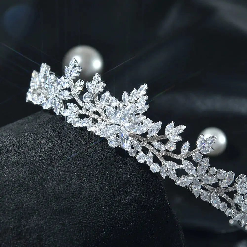 Luxury Crystal Bridal Crown - Heart Tiara Headpiece worn styling | Veloria