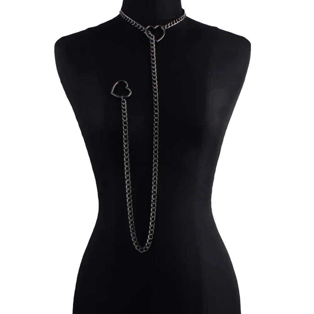 Heart Slip Chain Necklace - lariat Y choker on model | Veloria
