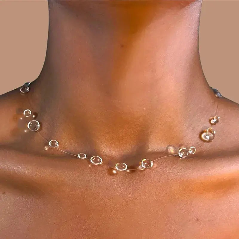 Invisible Clear Water Drop Choker Necklace - detail view | Veloria