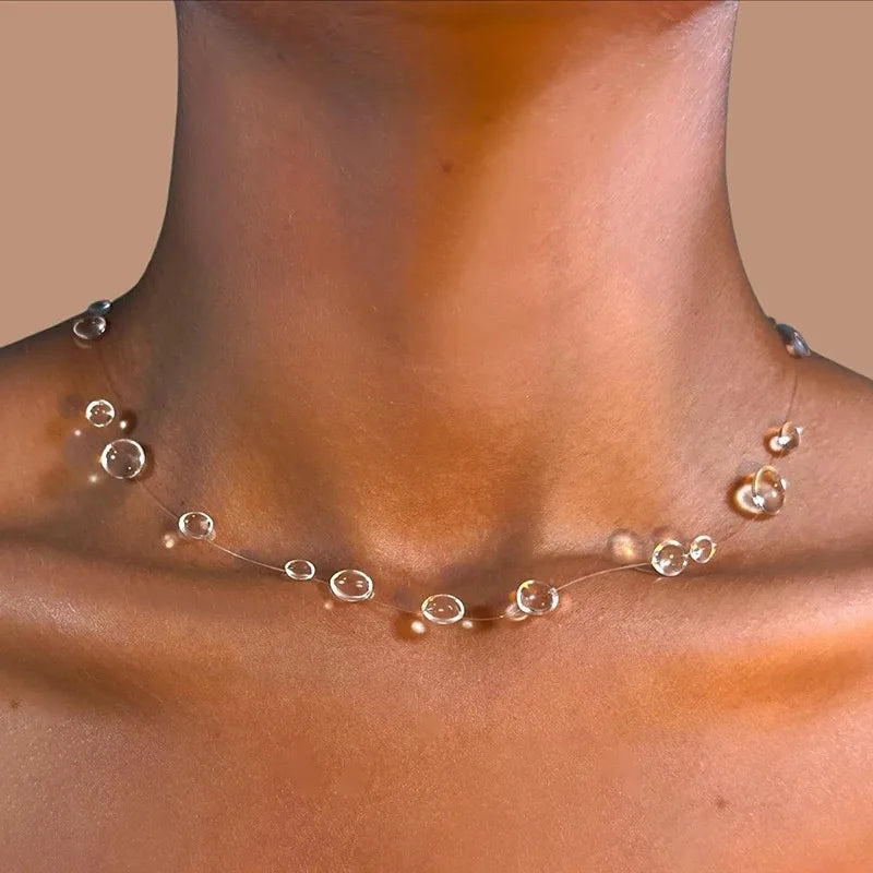 Invisible Clear Water Drop Choker Necklace - detail view | Veloria