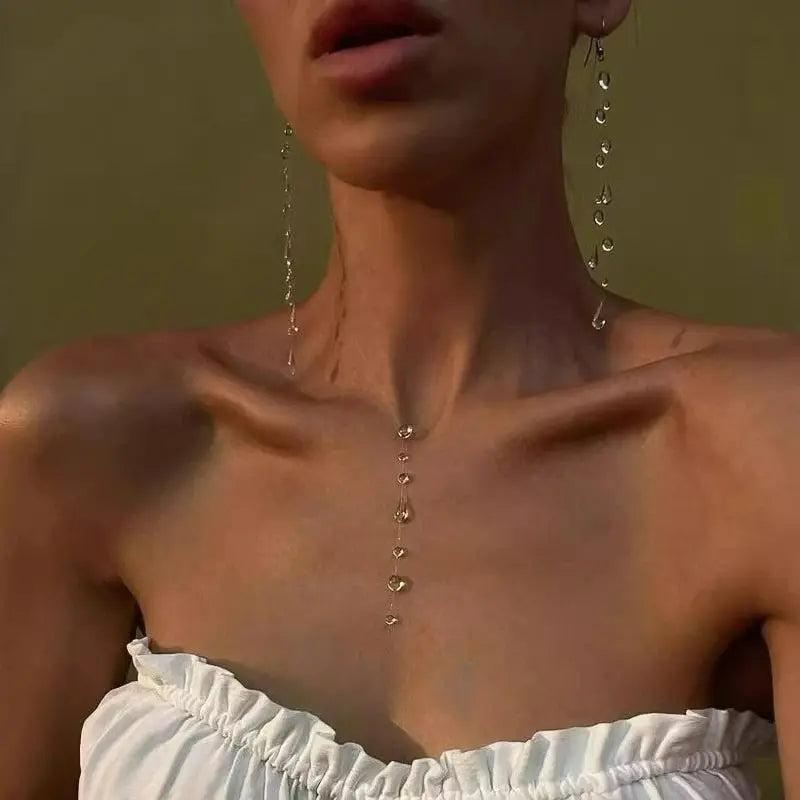 Clear Water Drop Necklace & Bracelet Set - product view | Veloria