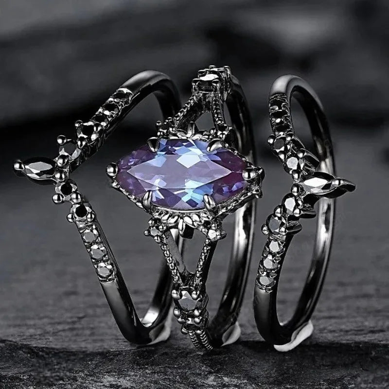 Black Geometric Ring - Colored Zircon - worn by model | Veloria