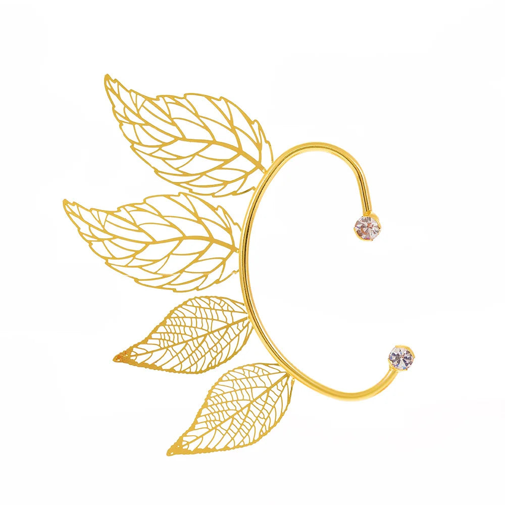 Leaf Zircon Clip Earrings - pair flat lay | Veloria